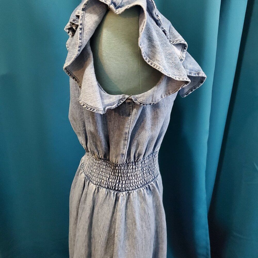 Sexy INC Flutter Sleeve Denim Western Cotton & Linen Dress| Cocktail Party - 10 - Picture 3 of 7
